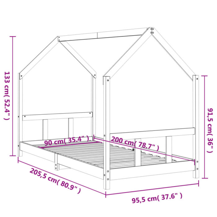 vidaXL Barnesengeramme hvit 90×200 cm heltre furu
