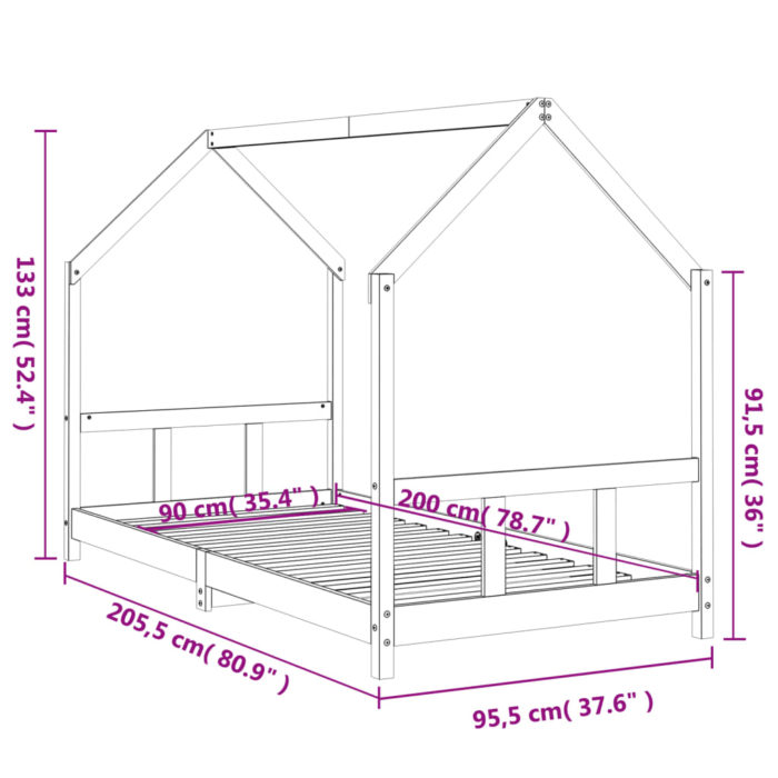 vidaXL Barnesengeramme svart 90×200 cm heltre furu