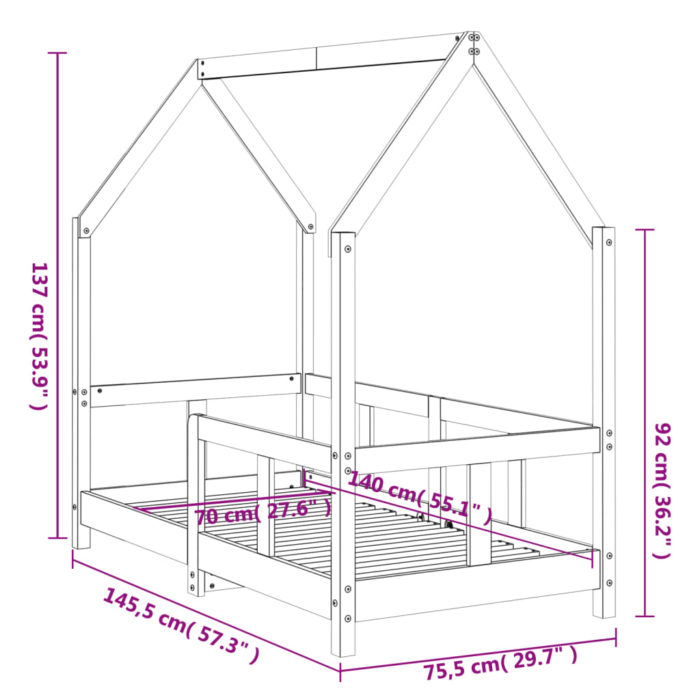vidaXL Barnesengeramme 70×140 cm heltre furu