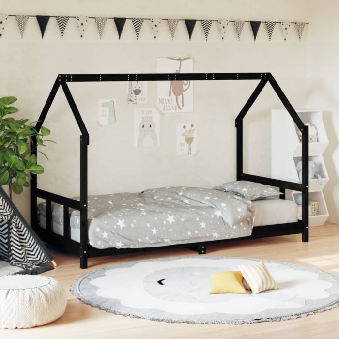 vidaXL Barnesengeramme svart 90×190 cm heltre furu