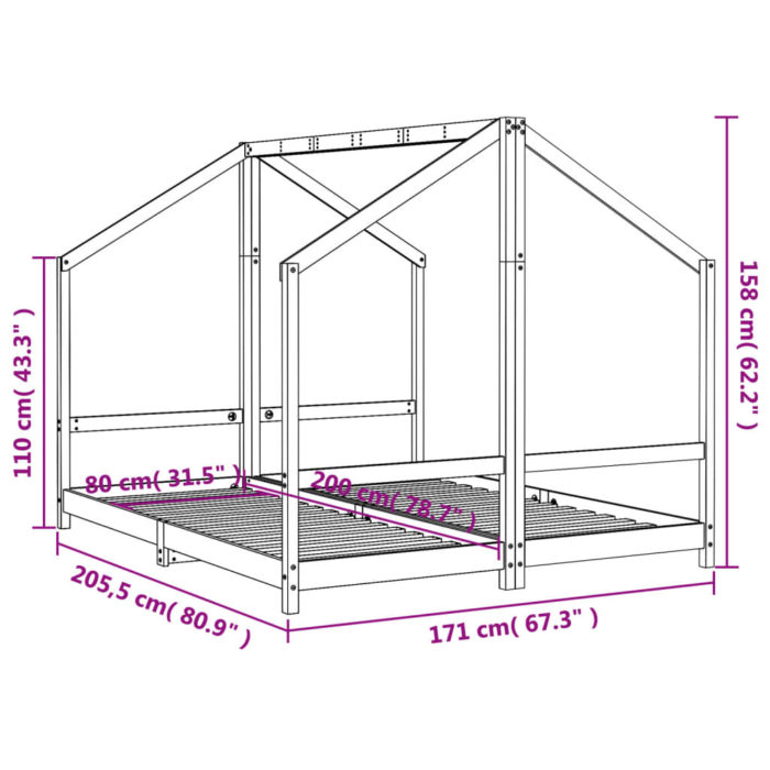 vidaXL Barnesengeramme hvit 2x(80×200) cm heltre furu