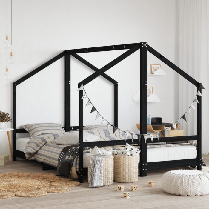 vidaXL Barnesengeramme svart 2x(80×200) cm heltre furu