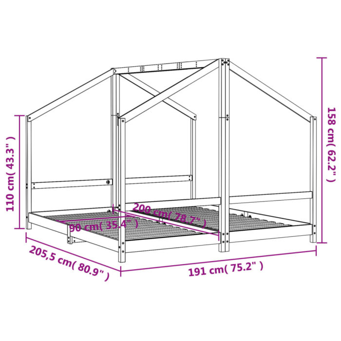 vidaXL Barnesengeramme hvit 2x(90×200) cm heltre furu