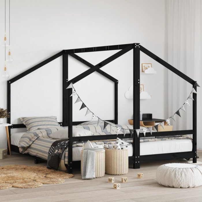 vidaXL Barnesengeramme svart 2x(90×200) cm heltre furu