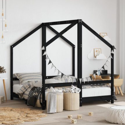 vidaXL Barnesengeramme svart 2x(70×140) cm heltre furu