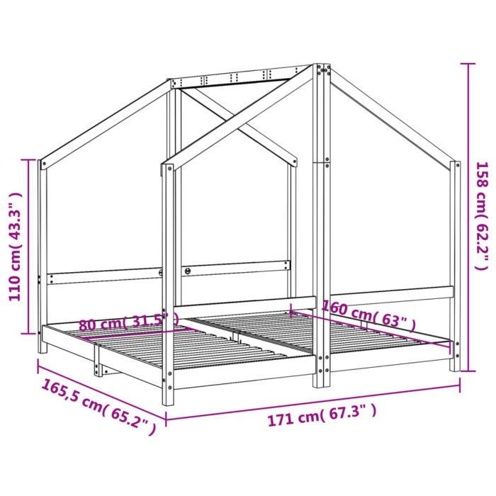vidaXL Barnesengeramme svart 2x(80×160) cm heltre furu