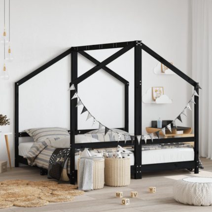 vidaXL Barnesengeramme svart 2x(80×160) cm heltre furu