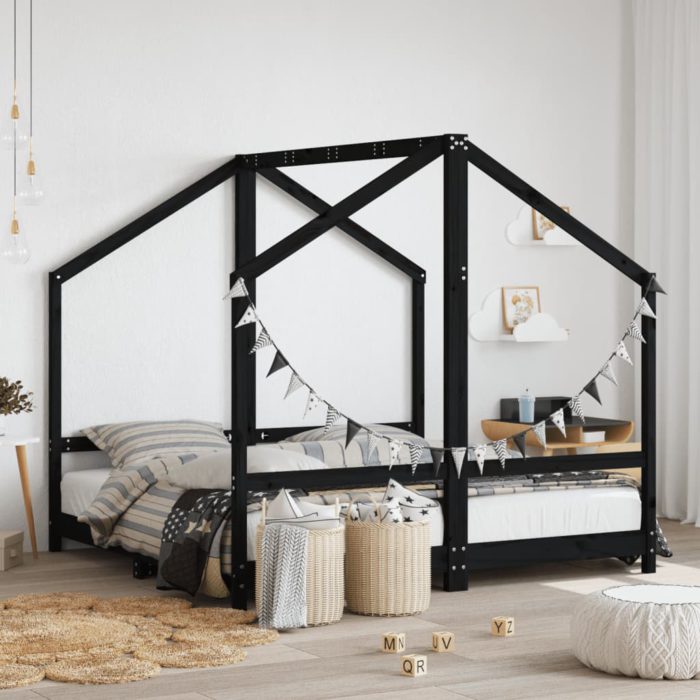 vidaXL Barnesengeramme svart 2x(80×160) cm heltre furu