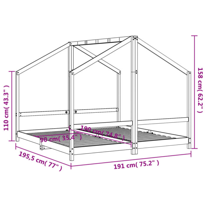 vidaXL Barnesengeramme 2x(90×190) cm heltre furu