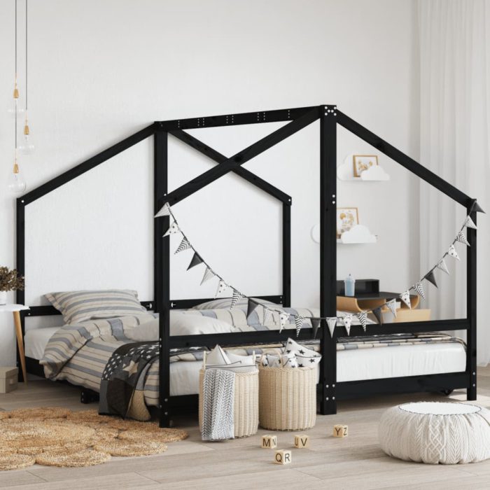 vidaXL Barnesengeramme svart 2x(90×190) cm heltre furu