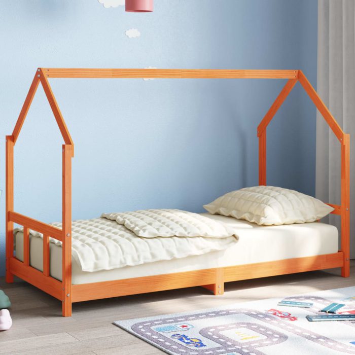 vidaXL Sengeramme for barn voksbrun 90×190 cm heltre furu