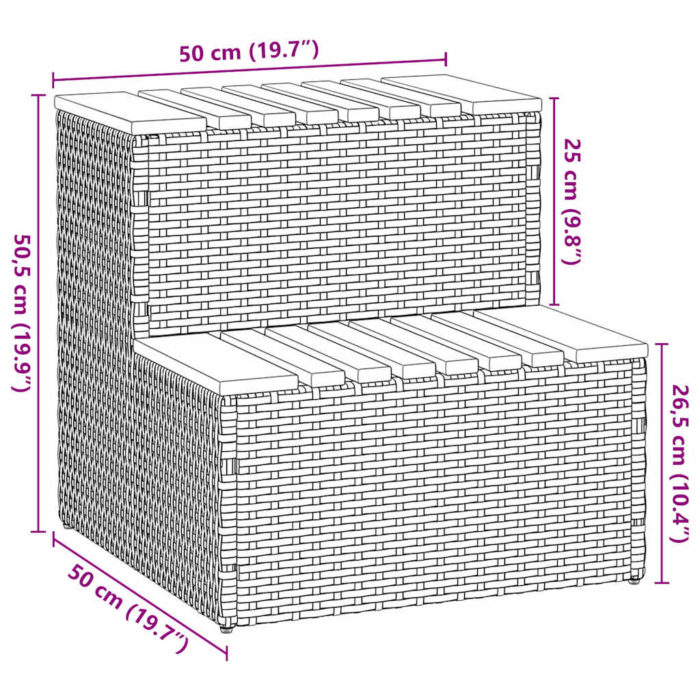 vidaXL Badestamp trinn svart 50x50x50,5 cm polyrotting&heltre akasie
