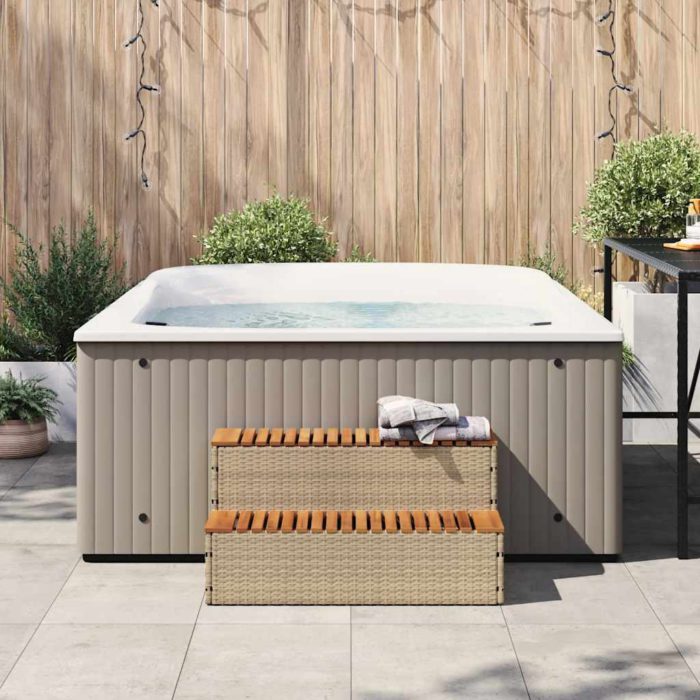 vidaXL Badestamp trinn beige 100x50x50,5 cm polyrotting&heltre akasie
