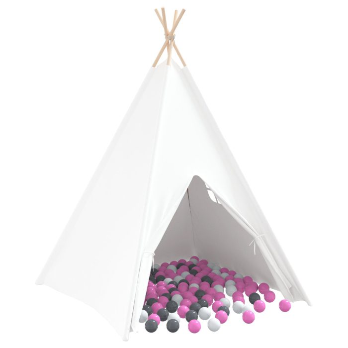 vidaXL Barneteepee Telt med Veske Peach & Lekeballer Hvit