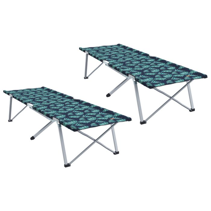 vidaXL sammenleggbare camping senger 2 stk med bærenett Bladmønster 600D Oxford-stoff